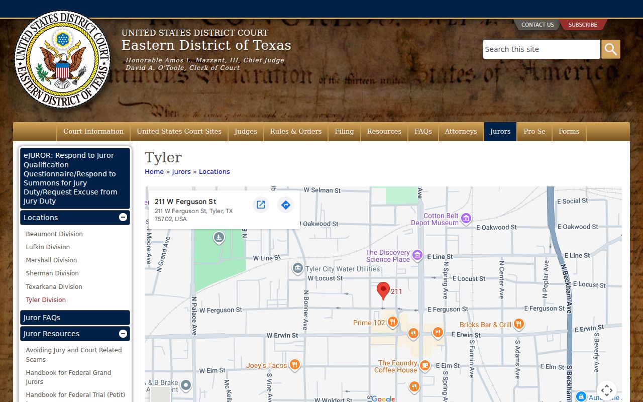 Houston County arrest warrant information: Eastern District of Texas federal courthouse contact