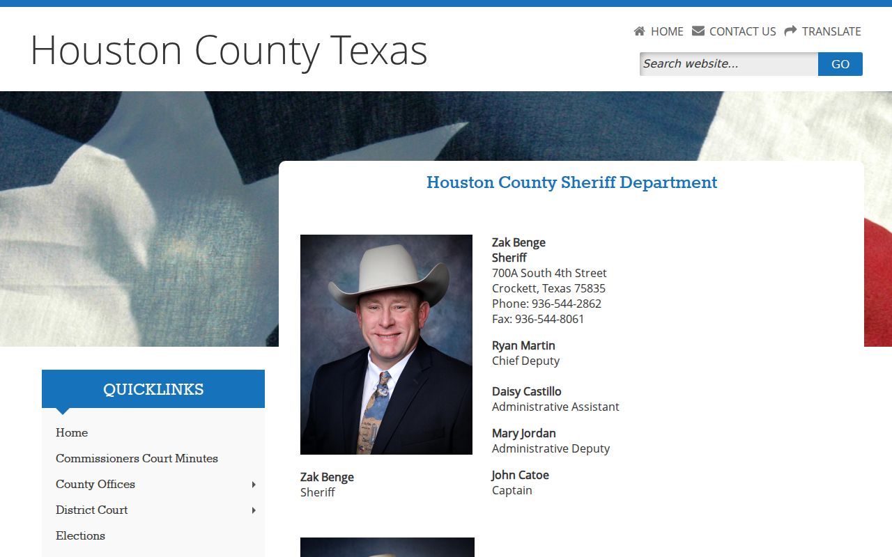 Houston County warrant records: official Sheriff's Office contact and custody-search page